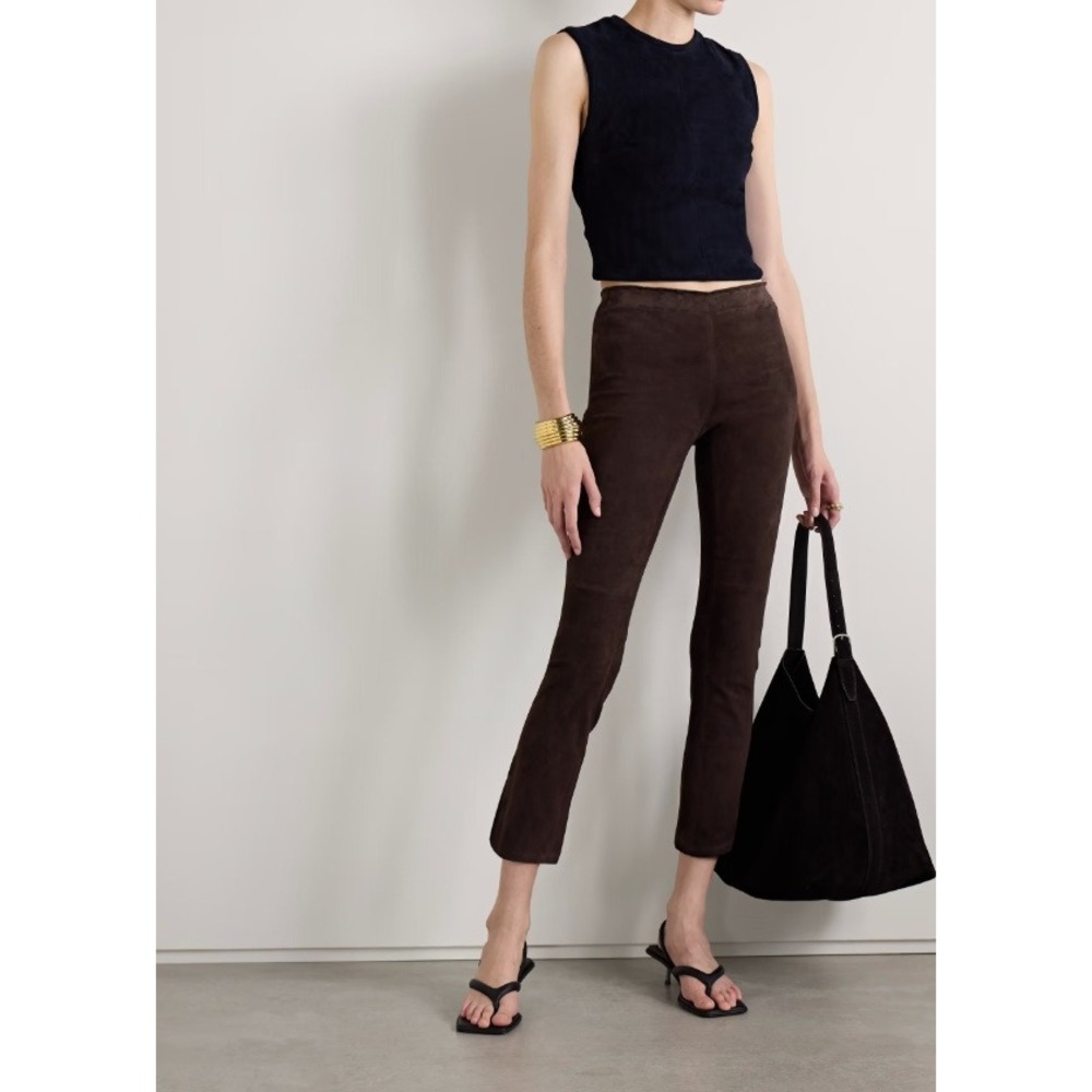 STOULS JP Twenty Pants Women's Brown Lamb Suede Leather Skinny Stretch Pull On S